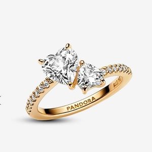 - - -Double Heart Ring 14k Gold Plated & CZ 8